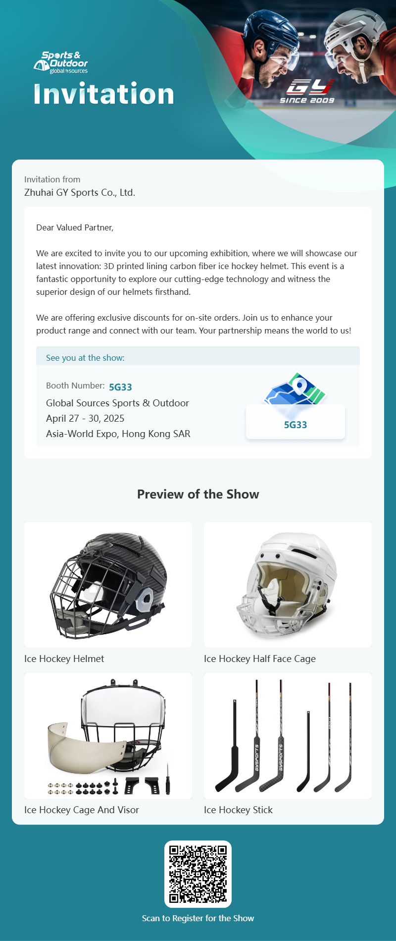GY Global Sources Sports & Outdoor, 27–30 kwietnia 2025 r., Asia-World Expo, Hongkong SAR, numer stoiska. 5G33
